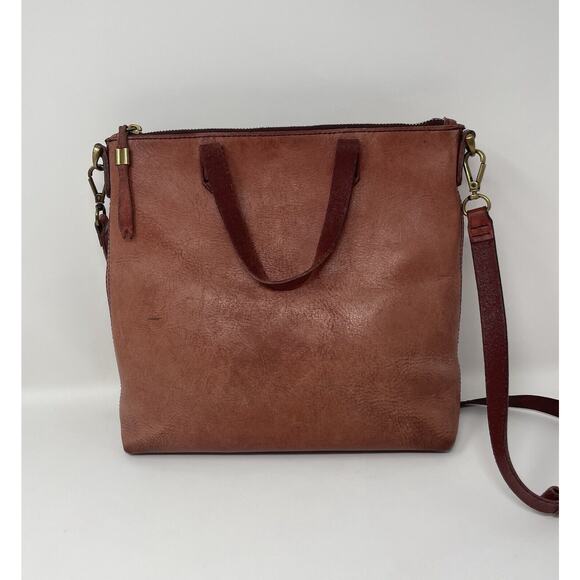 Madewell Mini Transport Tote Brick Red Leather Women's Hobo Purse Handbag - Picture 2 of 16